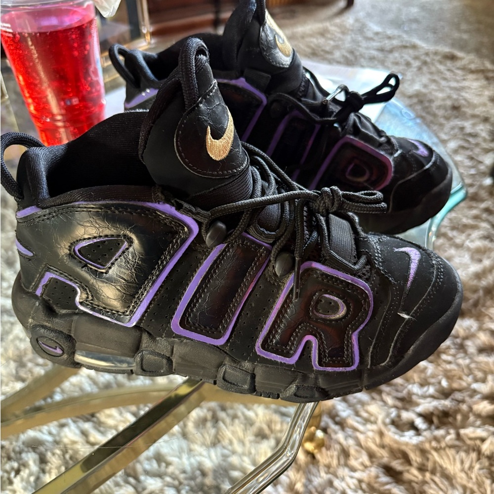 Nike Air Kids Black and Grape Air Basketball Shoes.